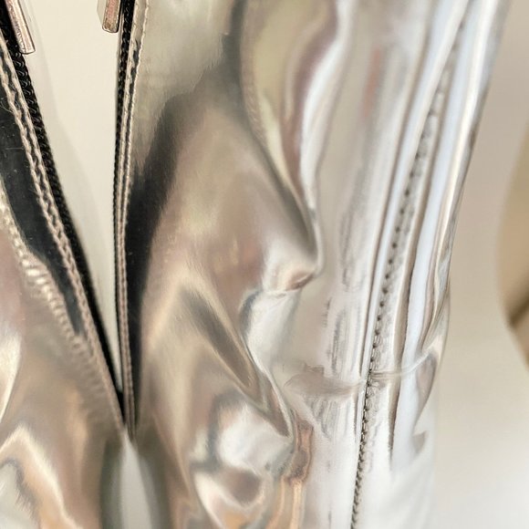 Bamboo Prevail Silver Womens Pointy Toe Zipper Ankle Booties Boots Patent 9 - Picture 9 of 12